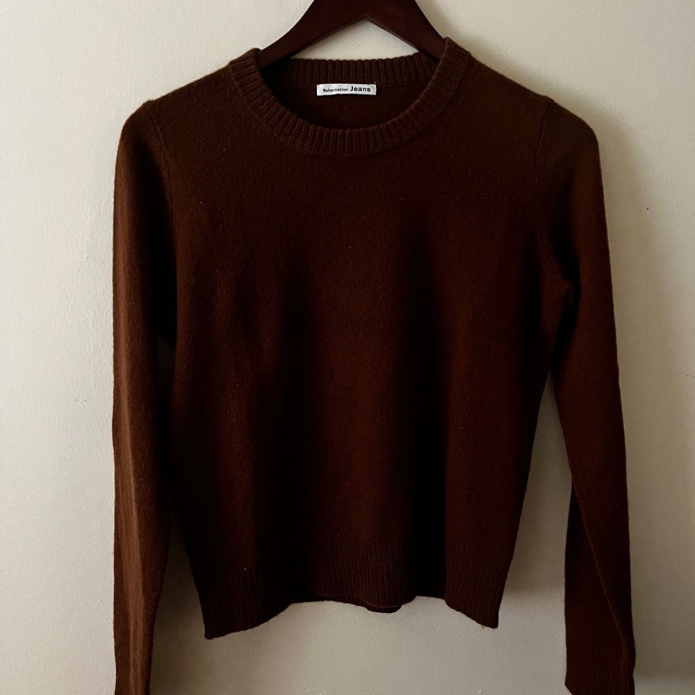 Reformation Brown Cashmere Crew Neck Sweater S Cinnamon